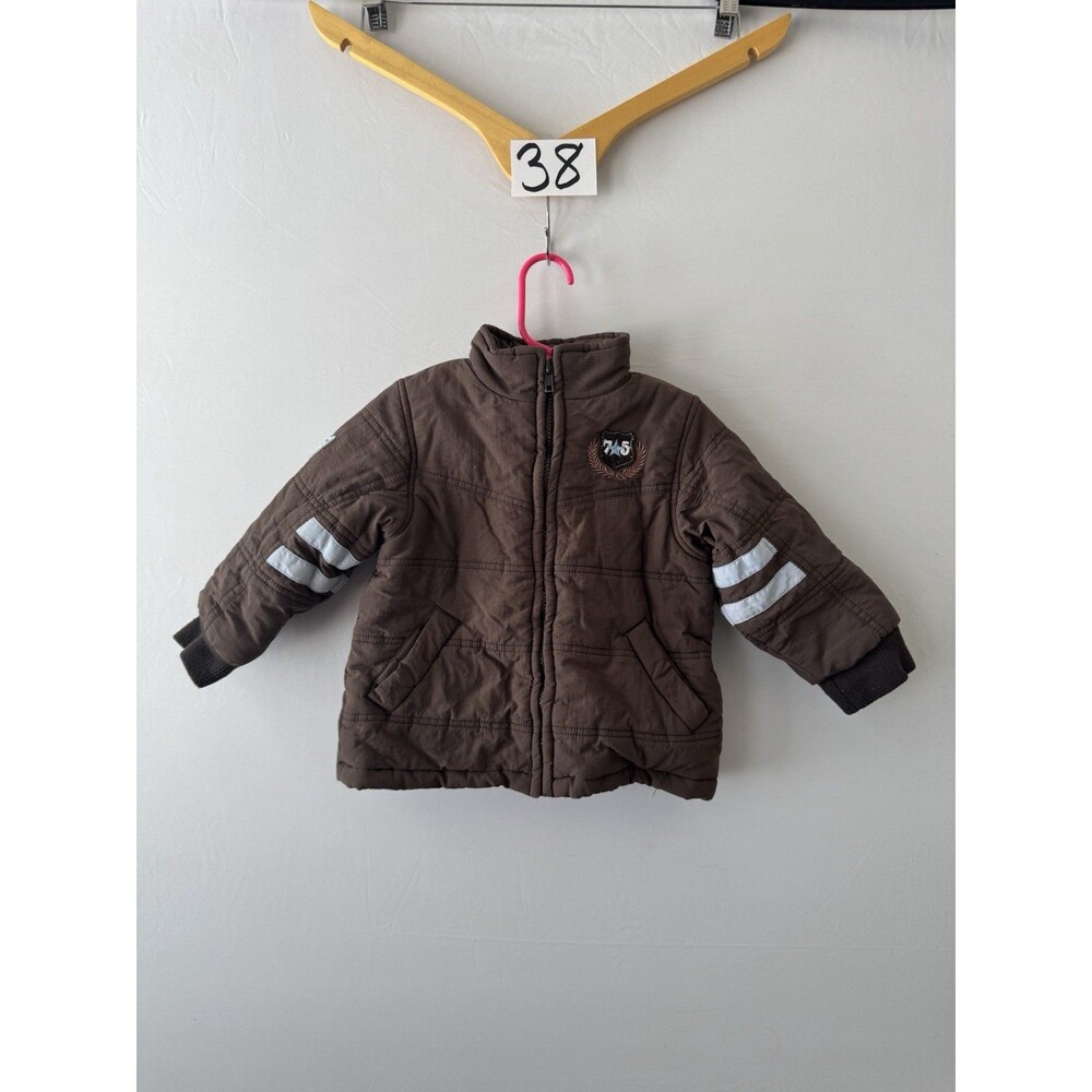 Boyz Wear Boys Brown Puffer Jacket 3T Reflective Stripe Moto Coat